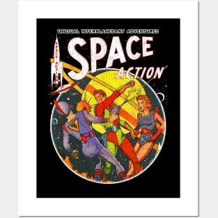 Vintage Outer Space Action Comic Posters and Art